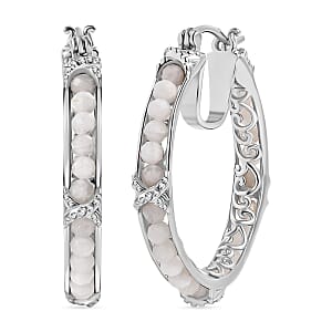 White Moonstone 11.50 ctw Hoop Earrings in Platinum Bond