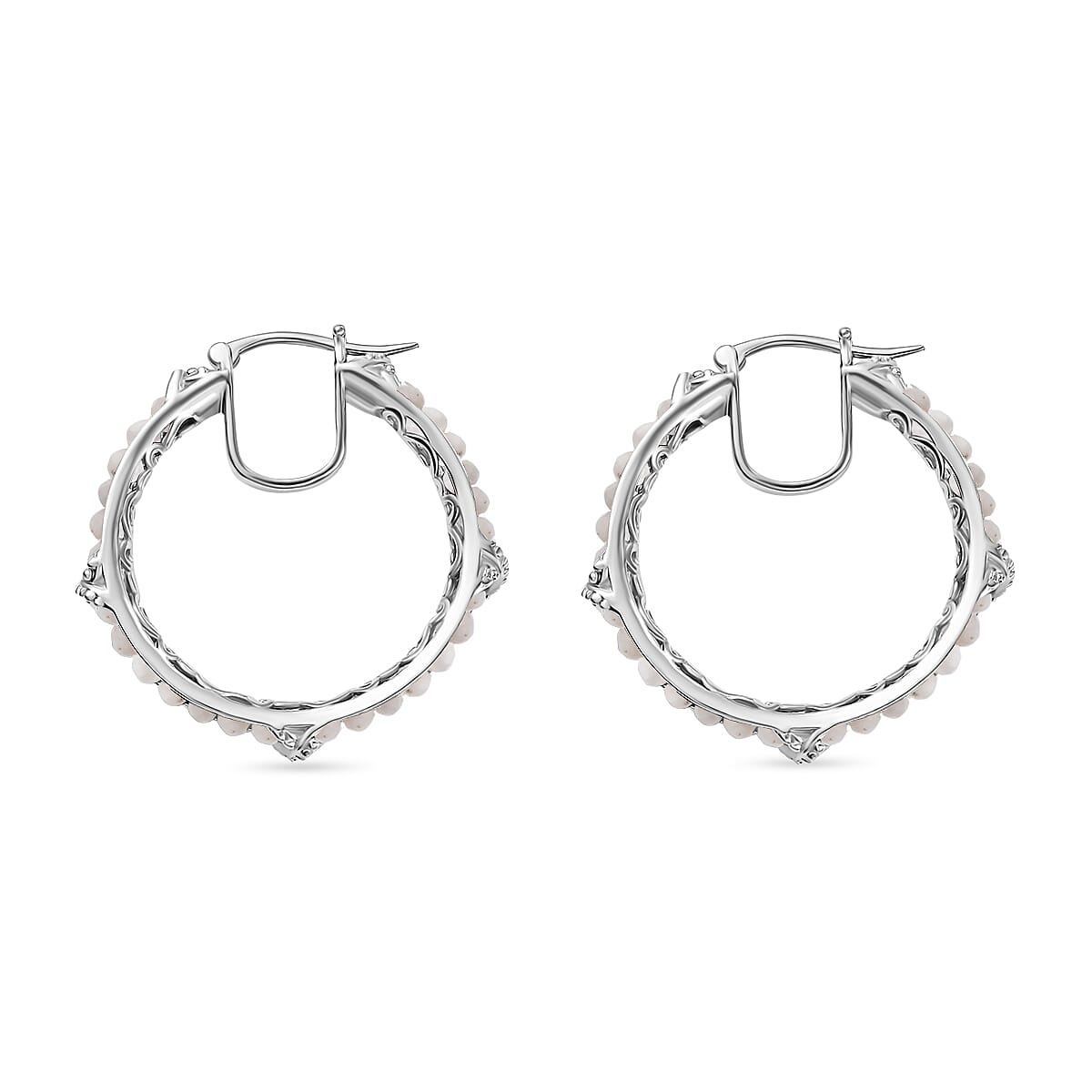 White Moonstone 11.50 ctw Hoop Earrings in Platinum Bond image number 3
