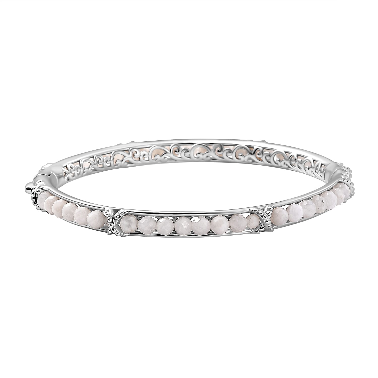White Moonstone 13.90 ctw Bangle Bracelet in Platinum Bond (7.50 In)