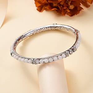 White Moonstone 13.90 ctw Bangle Bracelet in Platinum Bond (7.50 In)