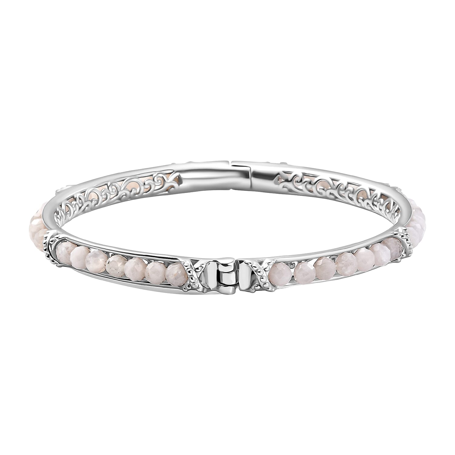 White Moonstone 13.90 ctw Bangle Bracelet in Platinum Bond (7.50 In)