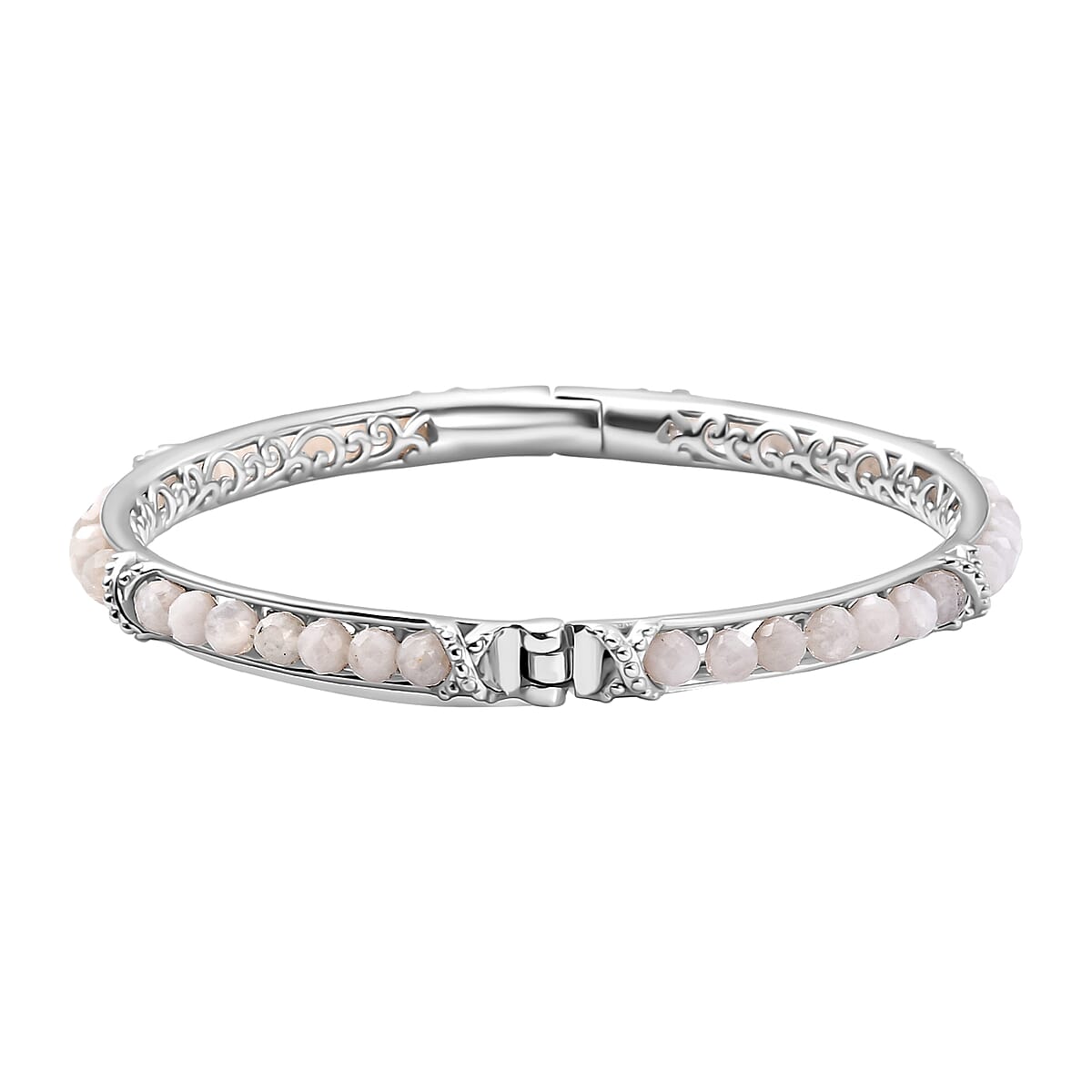 White Moonstone 13.90 ctw Bangle Bracelet in Platinum Bond (7.50 In) image number 3