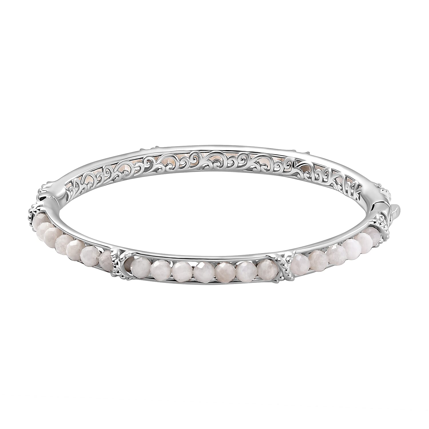 White Moonstone 13.90 ctw Bangle Bracelet in Platinum Bond (7.50 In)