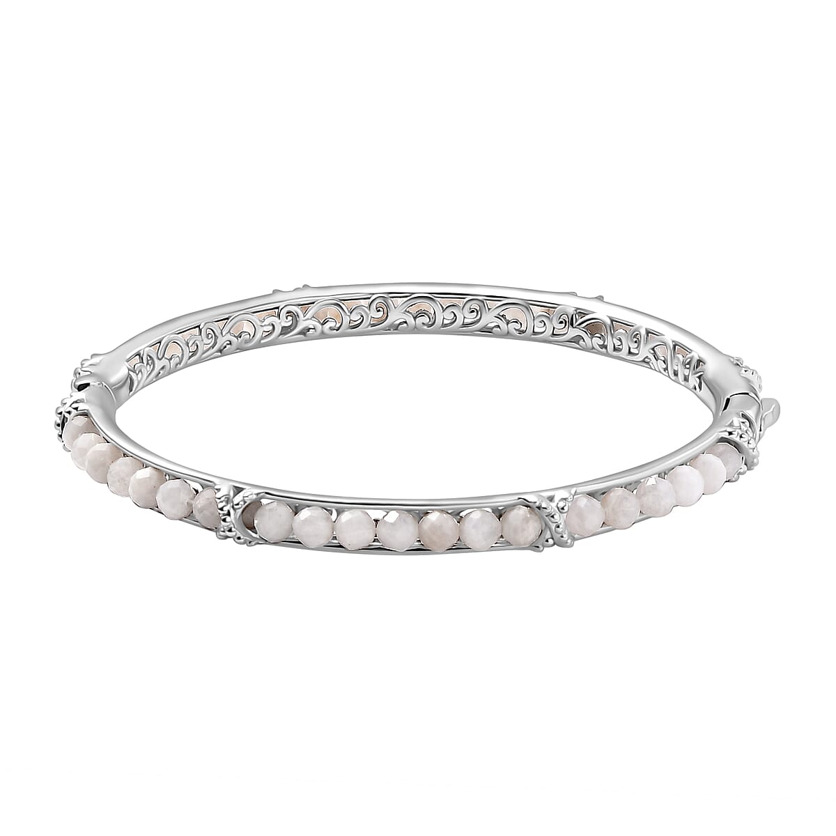 White Moonstone 13.90 ctw Bangle Bracelet in Platinum Bond (7.50 In) image number 4