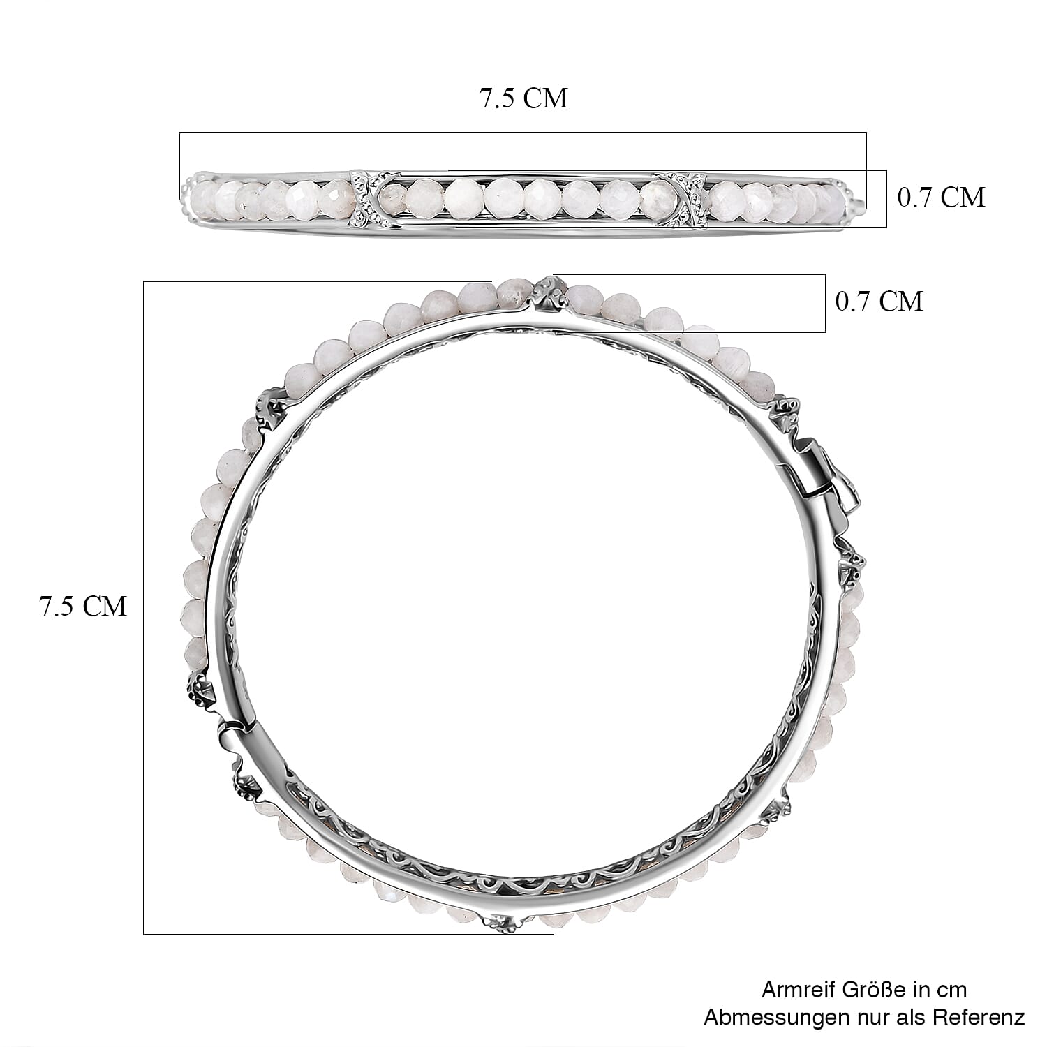 White Moonstone 13.90 ctw Bangle Bracelet in Platinum Bond (7.50 In)