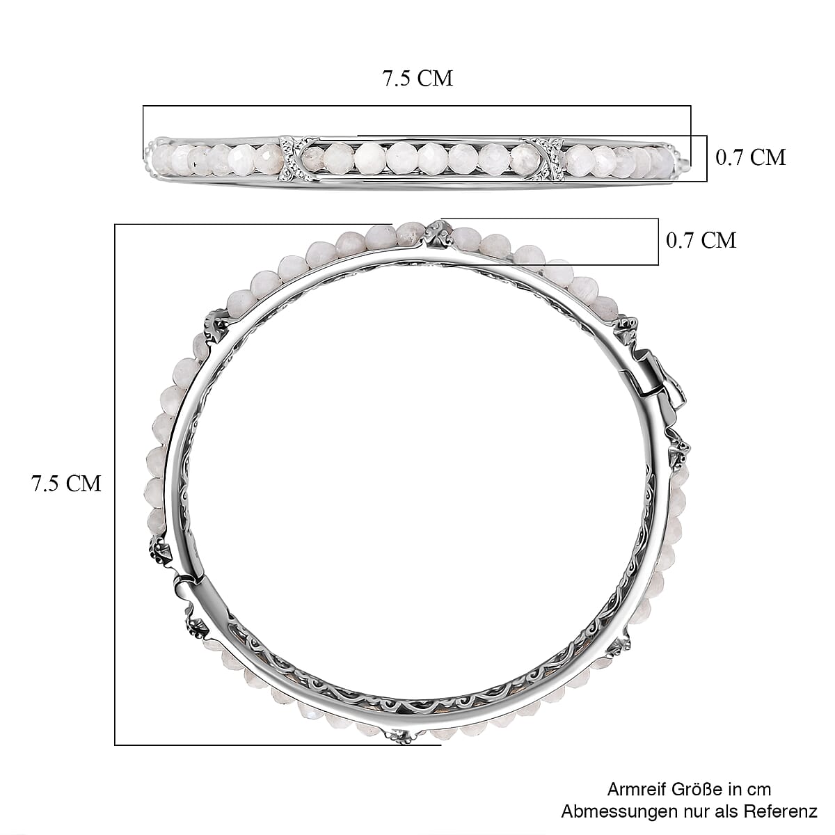 White Moonstone 13.90 ctw Bangle Bracelet in Platinum Bond (7.50 In) image number 5