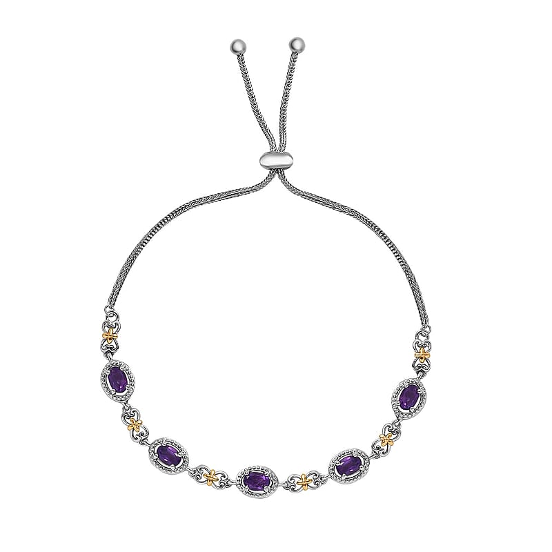 Karis African Amethyst 2.10 ctw Bolo Bracelet in 18K YG Plated and Platinum Bond