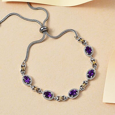 Karis African Amethyst 2.10 ctw Bolo Bracelet in 18K YG Plated and Platinum Bond