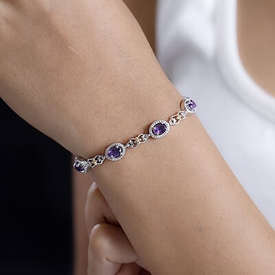Karis African Amethyst 2.10 ctw Bolo Bracelet in 18K YG Plated and Platinum Bond