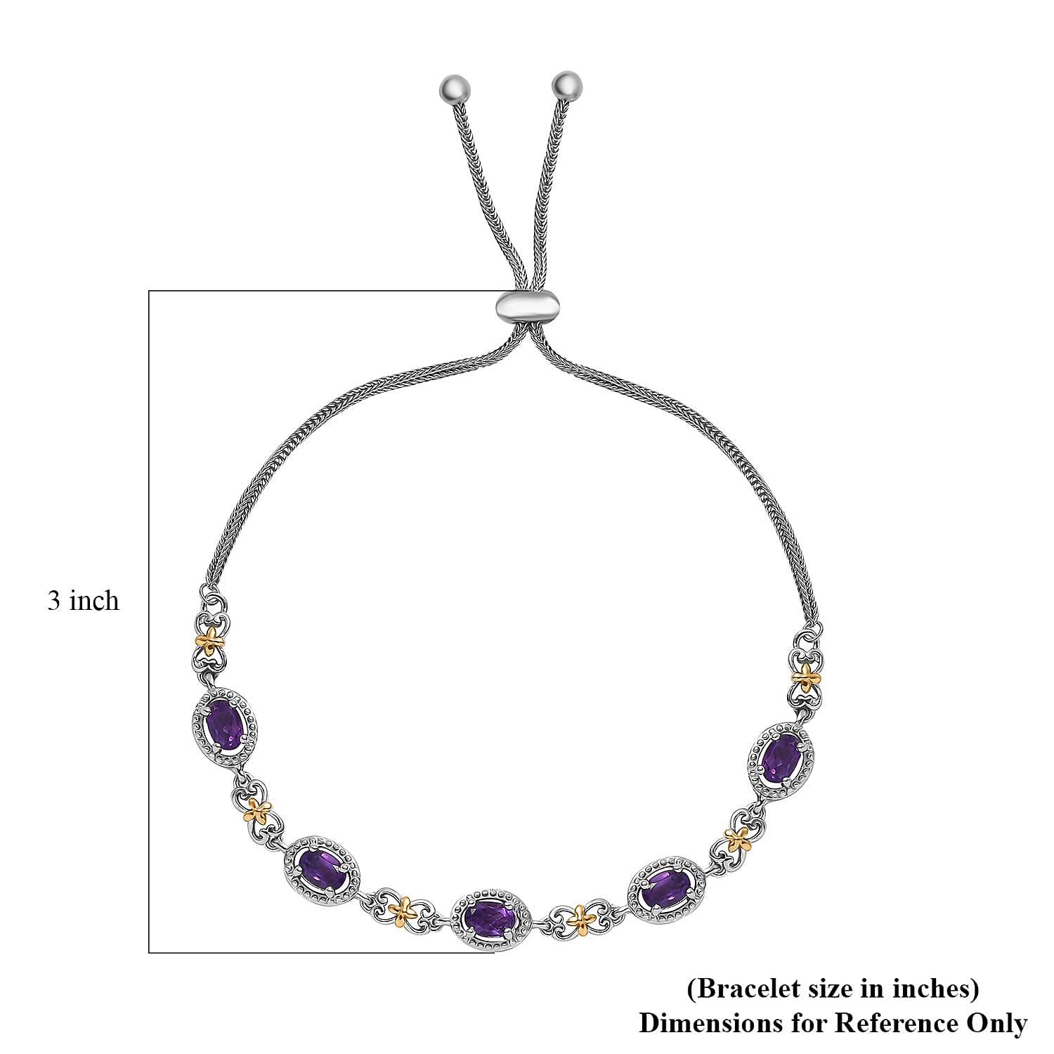 Karis African Amethyst 2.10 ctw Bolo Bracelet in 18K YG Plated and Platinum Bond