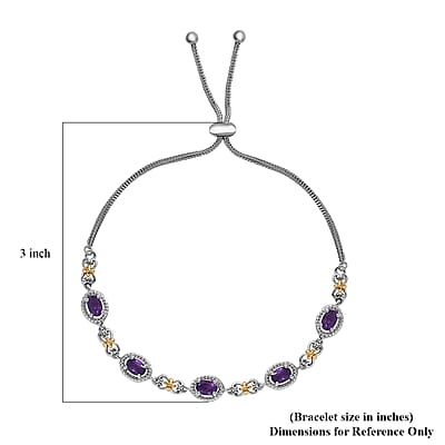 Karis African Amethyst 2.10 ctw Bolo Bracelet in 18K YG Plated and Platinum Bond