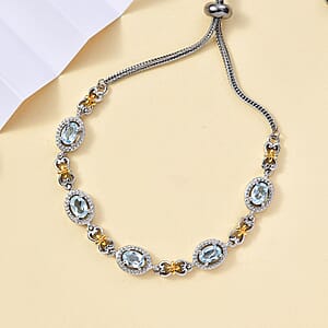 Karis Sky Blue Topaz 2.80 ctw Bolo Bracelet in 18K YG Plated and Platinum Bond