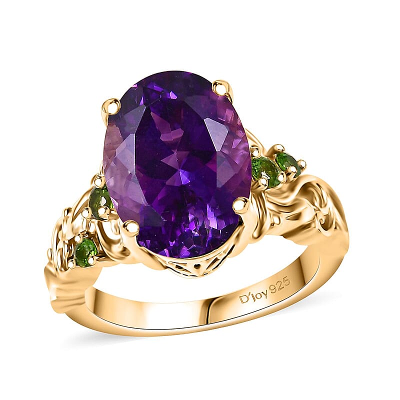 AAA Moroccan Amethyst and Chrome Diopside 6.50 ctw Floral Majesty Ring in 18K Vermeil Yellow Gold Over Sterling Silver (Size 6.0)
