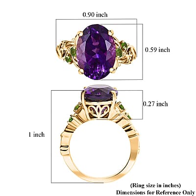 AAA Moroccan Amethyst and Chrome Diopside 6.50 ctw Floral Majesty Ring in 18K Vermeil Yellow Gold Over Sterling Silver (Size 6.0)