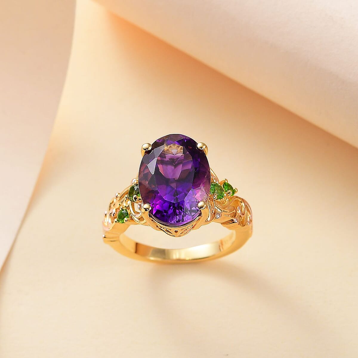 D'Joy AAA Moroccan Amethyst and Chrome Diopside 6.50 ctw Floral Majesty Ring in 18K Vermeil Yellow Gold Over Sterling Silver (Size 7.0) image number 1