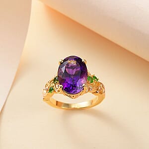 D'Joy AAA Moroccan Amethyst and Chrome Diopside 6.50 ctw Floral Majesty Ring in 18K Vermeil Yellow Gold Over Sterling Silver (Size 7.0)