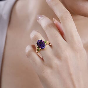 D'Joy AAA Moroccan Amethyst and Chrome Diopside 6.50 ctw Floral Majesty Ring in 18K Vermeil Yellow Gold Over Sterling Silver (Size 7.0)