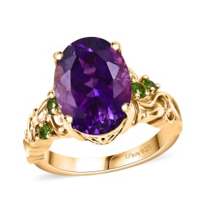 AAA Moroccan Amethyst and Chrome Diopside 6.50 ctw Floral Majesty Ring in 18K Vermeil Yellow Gold Over Sterling Silver (Size 9.0)
