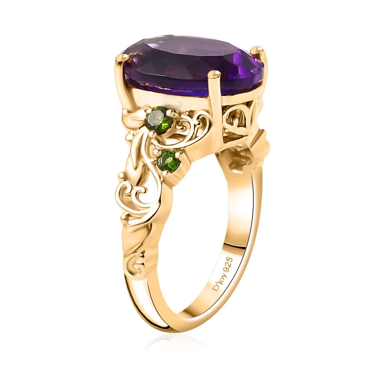 AAA Moroccan Amethyst and Chrome Diopside 6.50 ctw Floral Majesty Ring in 18K Vermeil Yellow Gold Over Sterling Silver (Size 9.0) image number 3