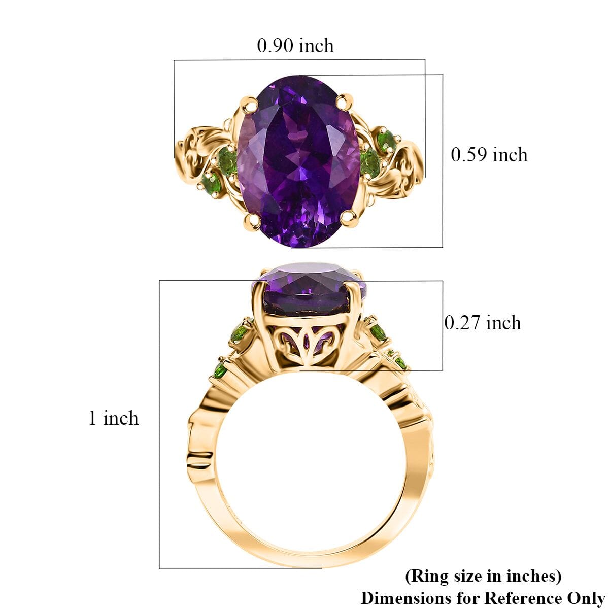 AAA Moroccan Amethyst and Chrome Diopside 6.50 ctw Floral Majesty Ring in 18K Vermeil Yellow Gold Over Sterling Silver (Size 9.0) image number 5