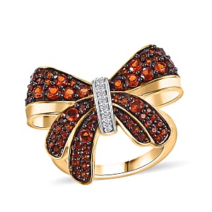Karis Mozambique Garnet and White Zircon 1.15 ctw Bow Knot Ring in 18K Yellow Gold Plated (Size 10.0)