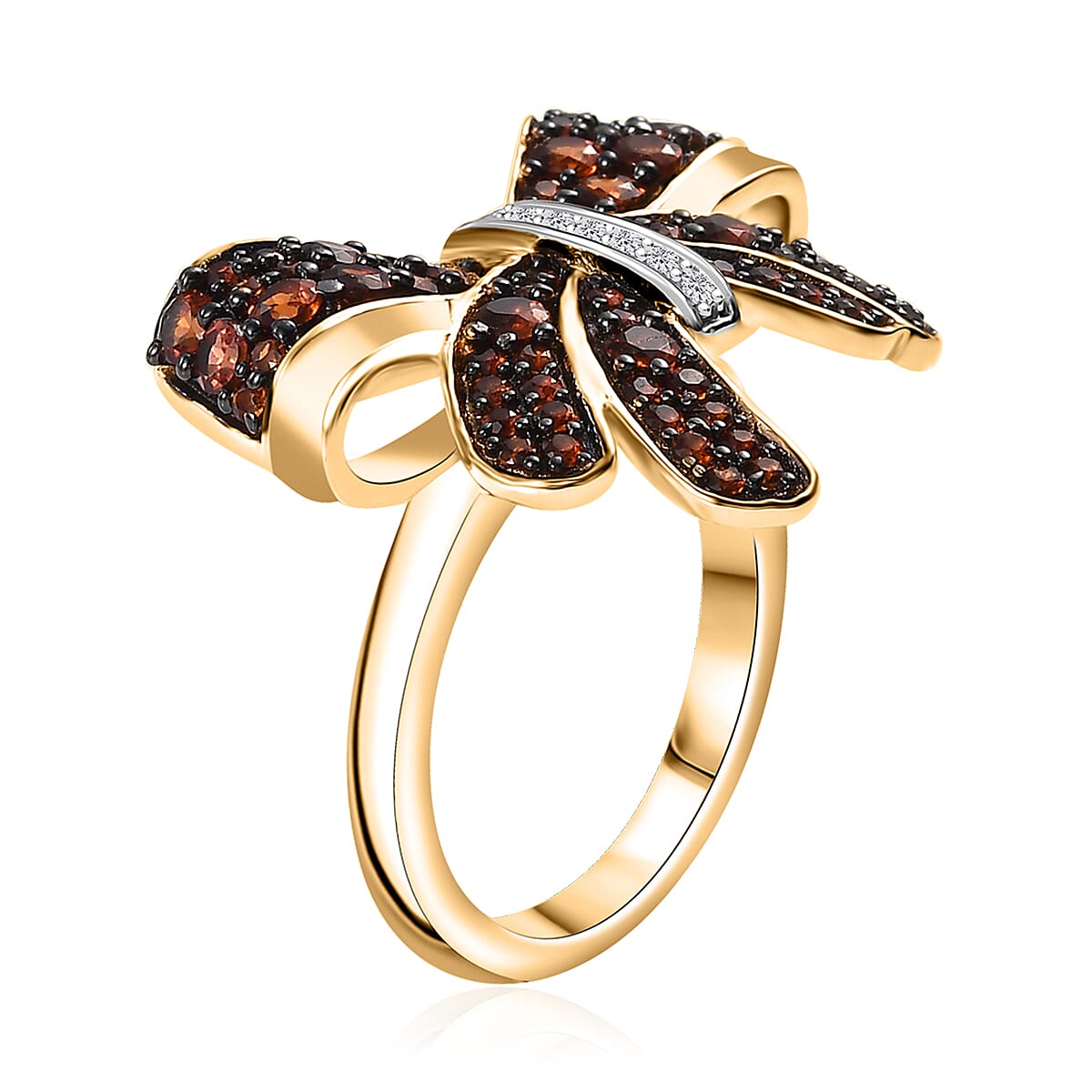 Karis Mozambique Garnet and White Zircon 1.15 ctw Bow Knot Ring in 18K Yellow Gold Plated (Size 10.0)