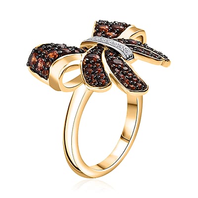 Karis Mozambique Garnet and White Zircon 1.15 ctw Bow Knot Ring in 18K Yellow Gold Plated (Size 10.0)