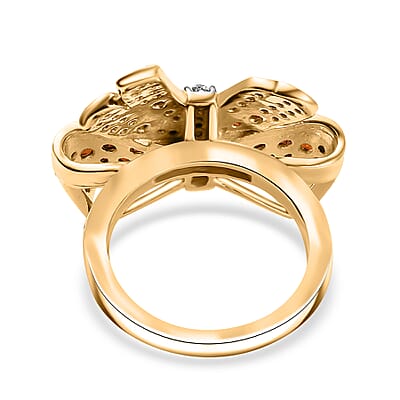 Karis Mozambique Garnet and White Zircon 1.15 ctw Bow Knot Ring in 18K Yellow Gold Plated (Size 10.0)