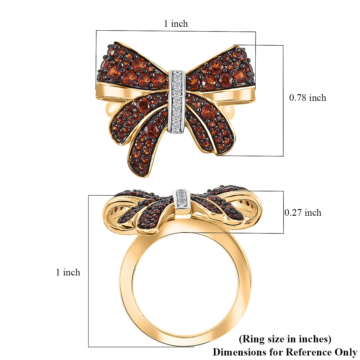 Karis Mozambique Garnet and White Zircon 1.15 ctw Bow Knot Ring in 18K Yellow Gold Plated (Size 10.0)