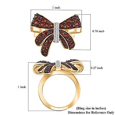 Karis Mozambique Garnet and White Zircon 1.15 ctw Bow Knot Ring in 18K Yellow Gold Plated (Size 10.0)