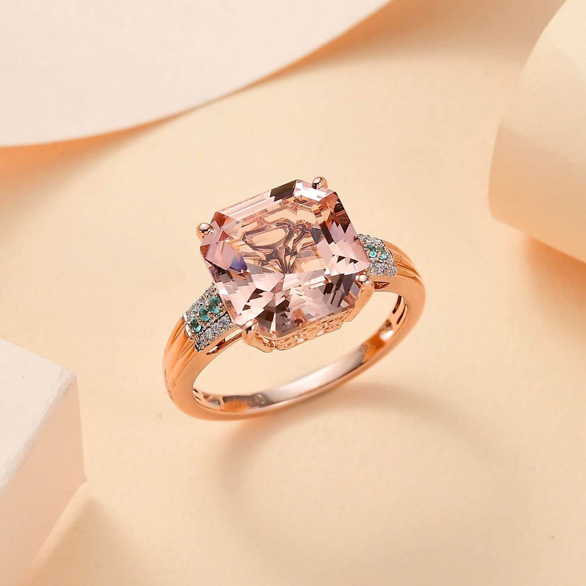 Iliana AAA Marropino Morganite, Paraiba Tourmaline and G-H SI Diamond 7.25 ctw Statement Ring in 18K Rose Gold (Size 11.0) image number 1