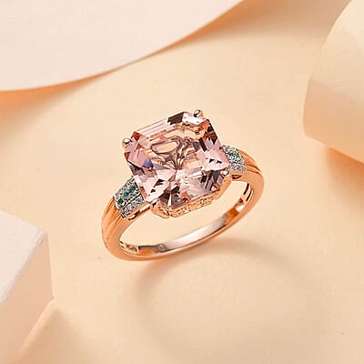 Iliana AAA Marropino Morganite, Paraiba Tourmaline, Diamond G-H, SI 7.35 ctw Ring in 18K Rose Gold
