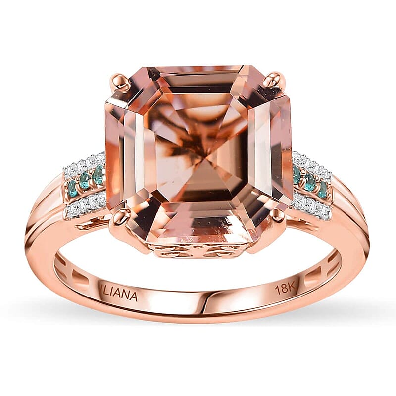 Iliana AAA Marropino Morganite, Paraiba Tourmaline and G-H SI Diamond 7.25 ctw Statement Ring in 18K Rose Gold (Size 5.0)