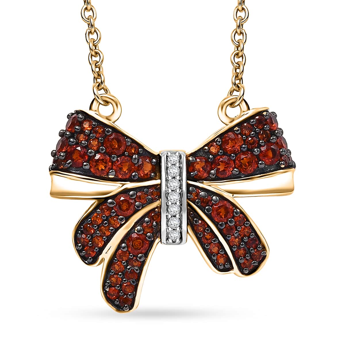 Karis Mozambique Garnet and White Zircon 1.60 ctw Bow Knot Necklace in 18K Yellow Gold Plated with ION Plated YG Steel Chain 18 Inches image number 0