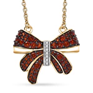 Karis Mozambique Garnet and White Zircon 1.60 ctw Bow Knot Necklace in 18K Yellow Gold Plated with ION Plated YG Steel Chain 18 Inches