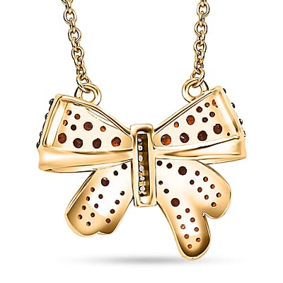Karis Mozambique Garnet and White Zircon 1.60 ctw Bow Knot Necklace in 18K Yellow Gold Plated with ION Plated YG Steel Chain 18 Inches