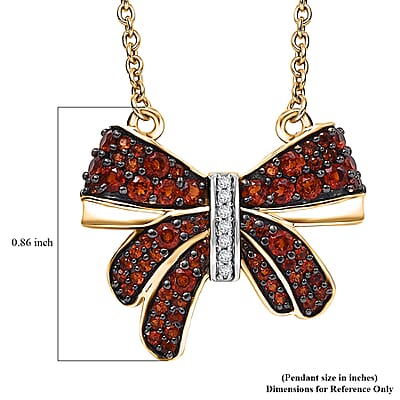 Karis Mozambique Garnet and White Zircon 1.60 ctw Bow Knot Necklace in 18K Yellow Gold Plated with ION Plated YG Steel Chain 18 Inches