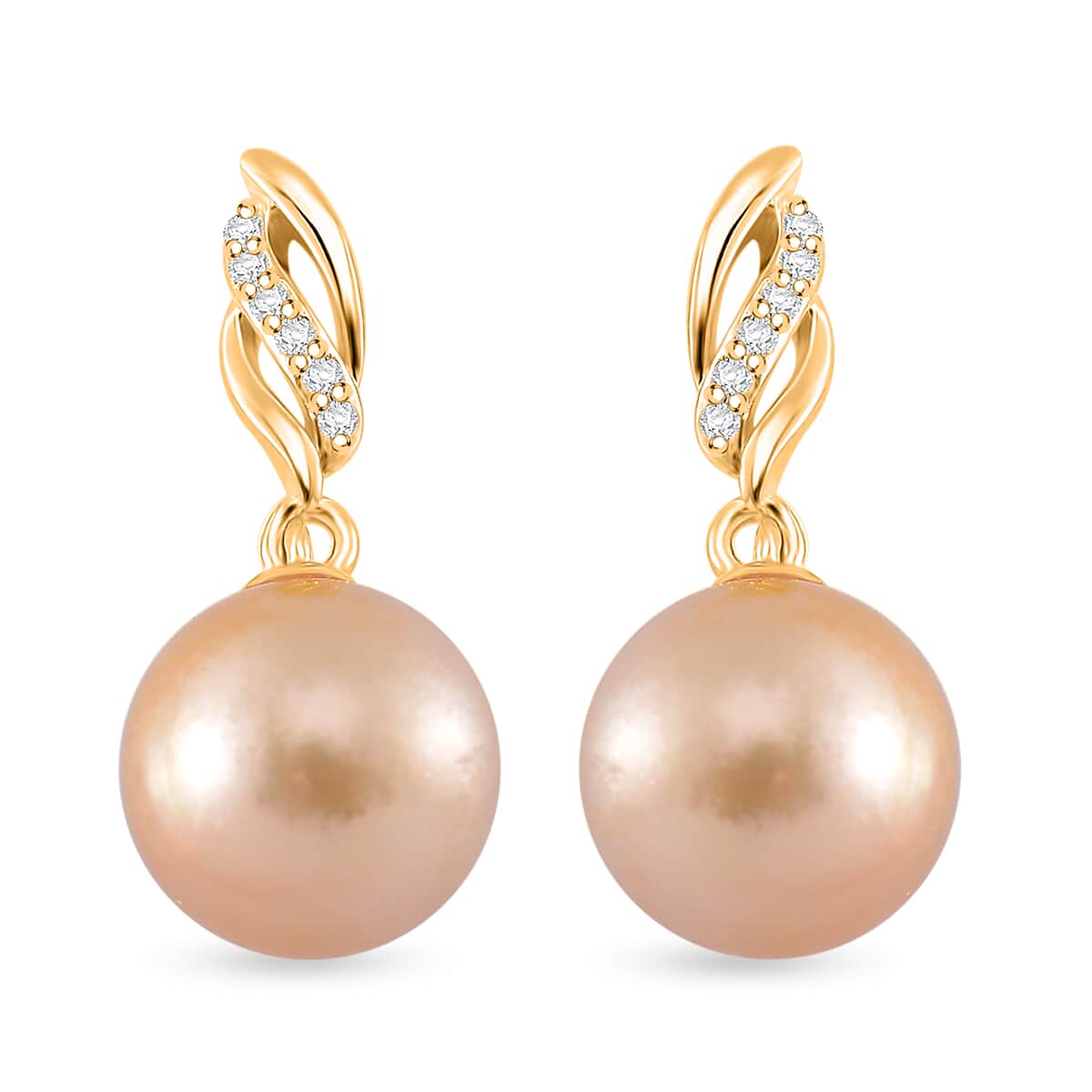 South Sea Golden Cultured Pearl and White Zircon 0.15 ctw Drop Earrings in 18K Vermeil Yellow Gold Over Sterling Silver image number 0