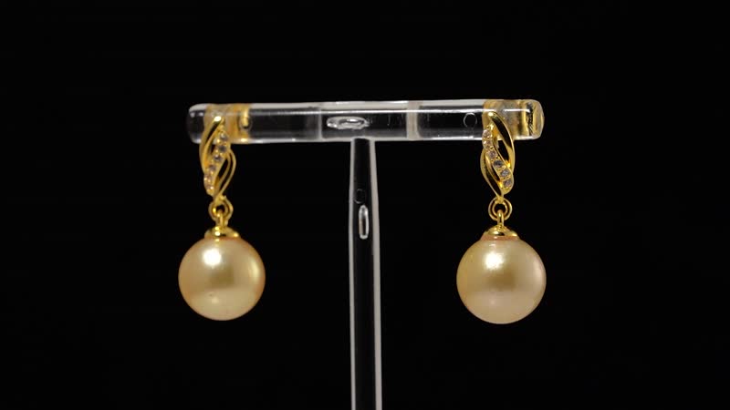 South Sea Golden Cultured Pearl and White Zircon 0.15 ctw Drop Earrings in 18K Vermeil Yellow Gold Over Sterling Silver