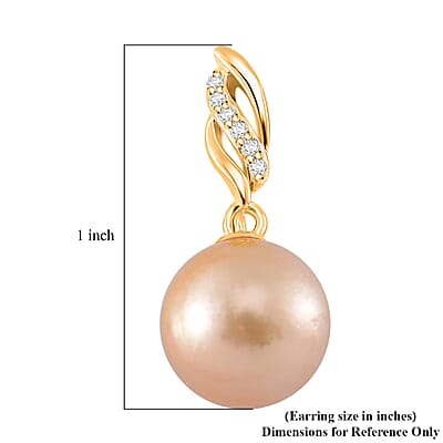 South Sea Golden Cultured Pearl and White Zircon 0.15 ctw Drop Earrings in 18K Vermeil Yellow Gold Over Sterling Silver