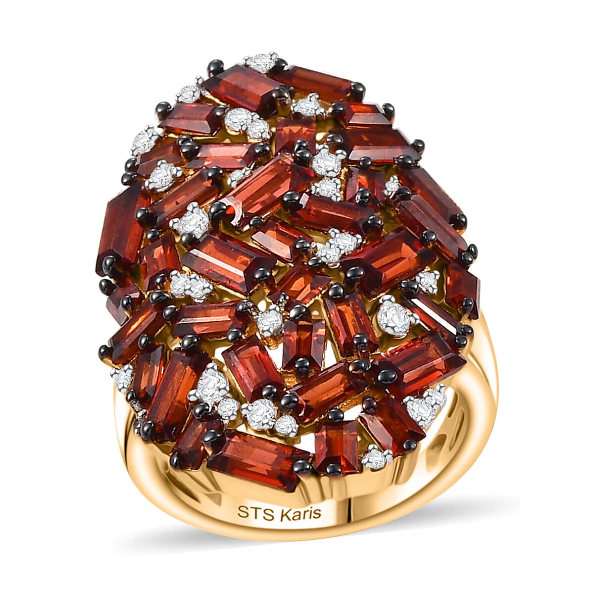 Karis Mozambique Garnet and White Zircon 6.30 ctw Hydrangea Flower Ring in 18K Yellow Gold Plated image number 0