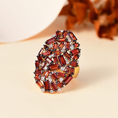 Karis Mozambique Garnet and White Zircon 6.30 ctw Hydrangea Flower Ring in 18K Yellow Gold Plated (Size 10.0)