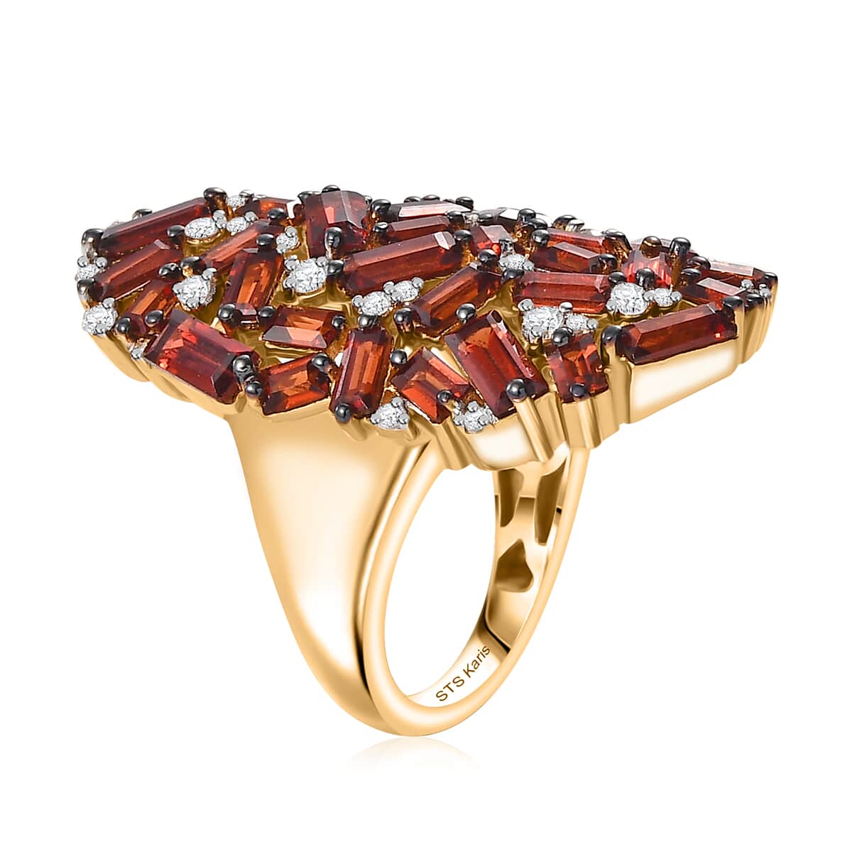 Karis Mozambique Garnet and White Zircon 6.30 ctw Hydrangea Flower Ring in 18K Yellow Gold Plated image number 3