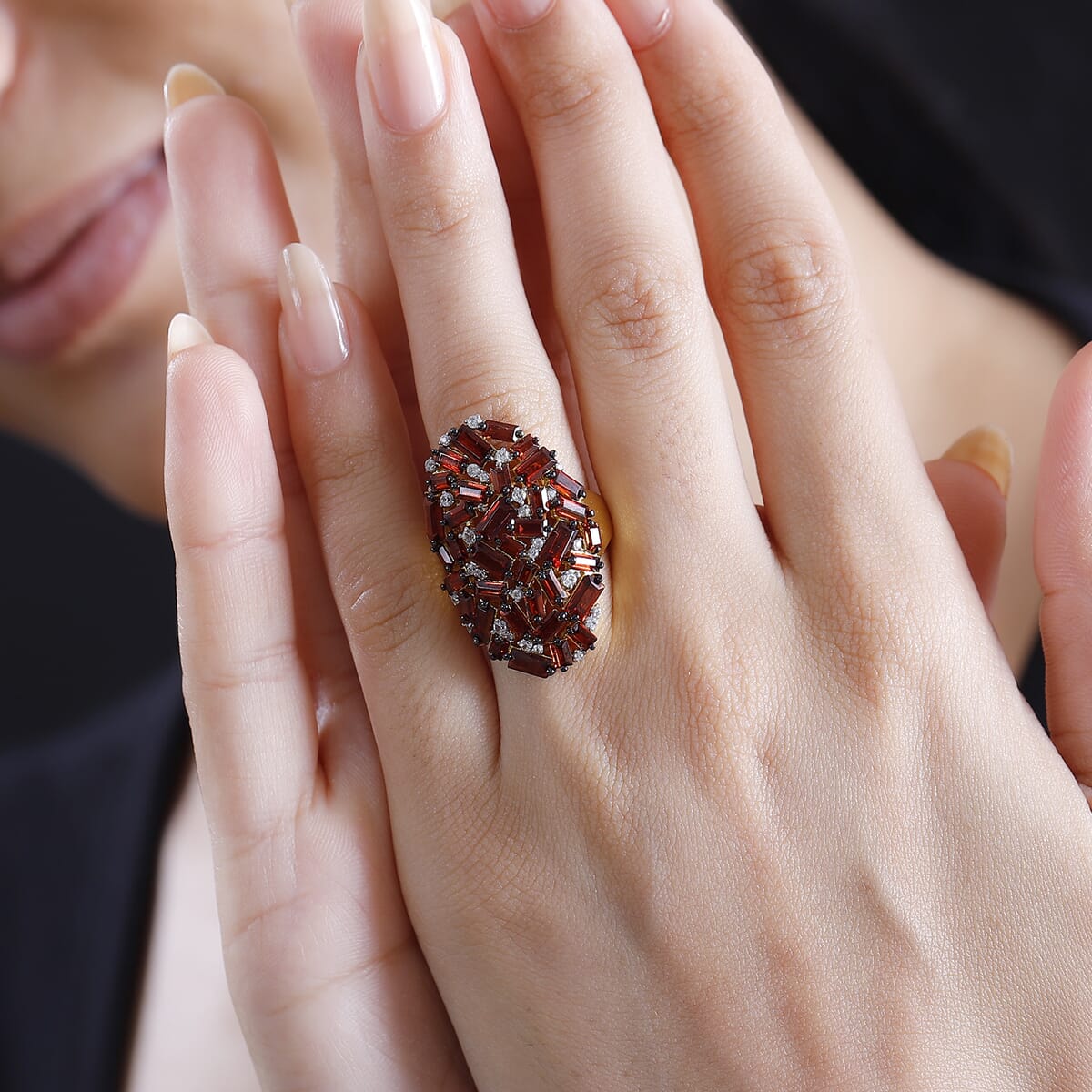 Karis Mozambique Garnet and White Zircon 6.30 ctw Hydrangea Flower Ring in 18K Yellow Gold Plated (Size 7.0) image number 2