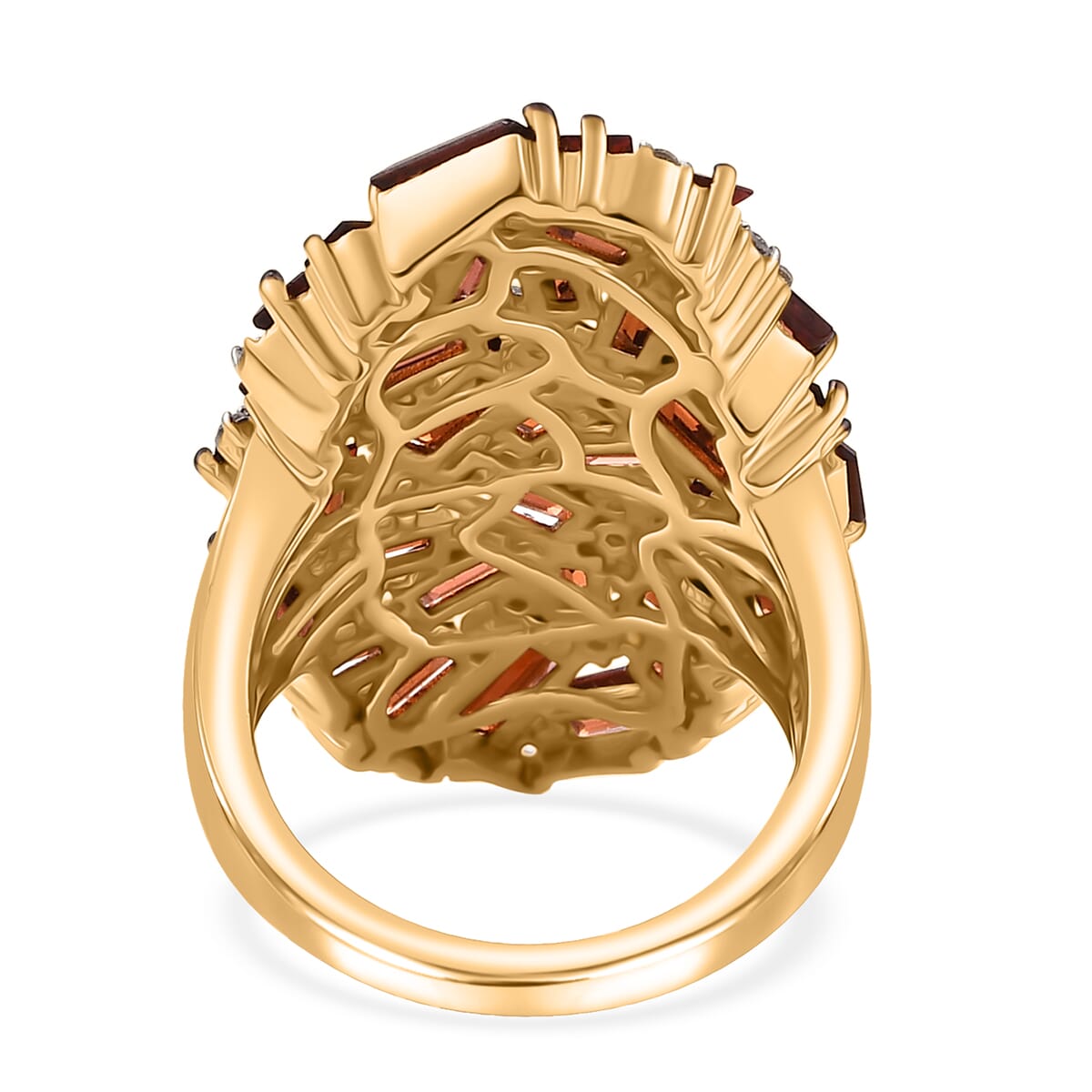 Karis Mozambique Garnet and White Zircon 6.30 ctw Hydrangea Flower Ring in 18K Yellow Gold Plated (Size 7.0) image number 4