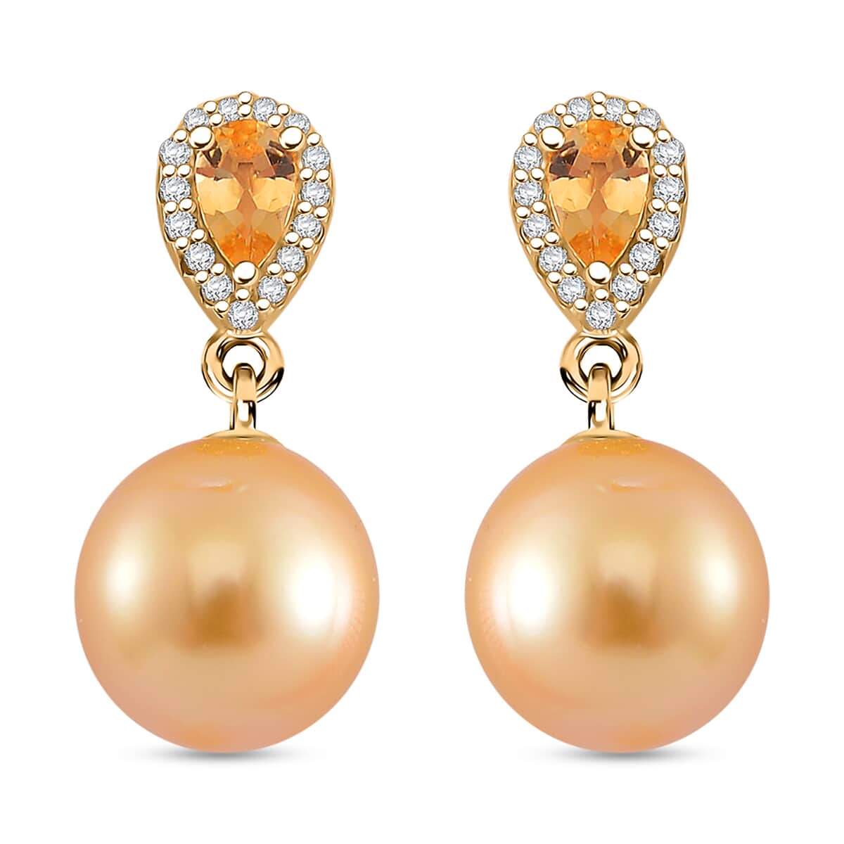 South Sea Golden Cultured Pearl and Multi Gemstone 0.60 ctw Drop Earrings in 18K Vermeil Yellow Gold Over Sterling Silver image number 0