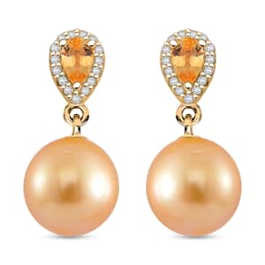 South Sea Golden Cultured Pearl and Multi Gemstone 0.60 ctw Drop Earrings in 18K Vermeil Yellow Gold Over Sterling Silver