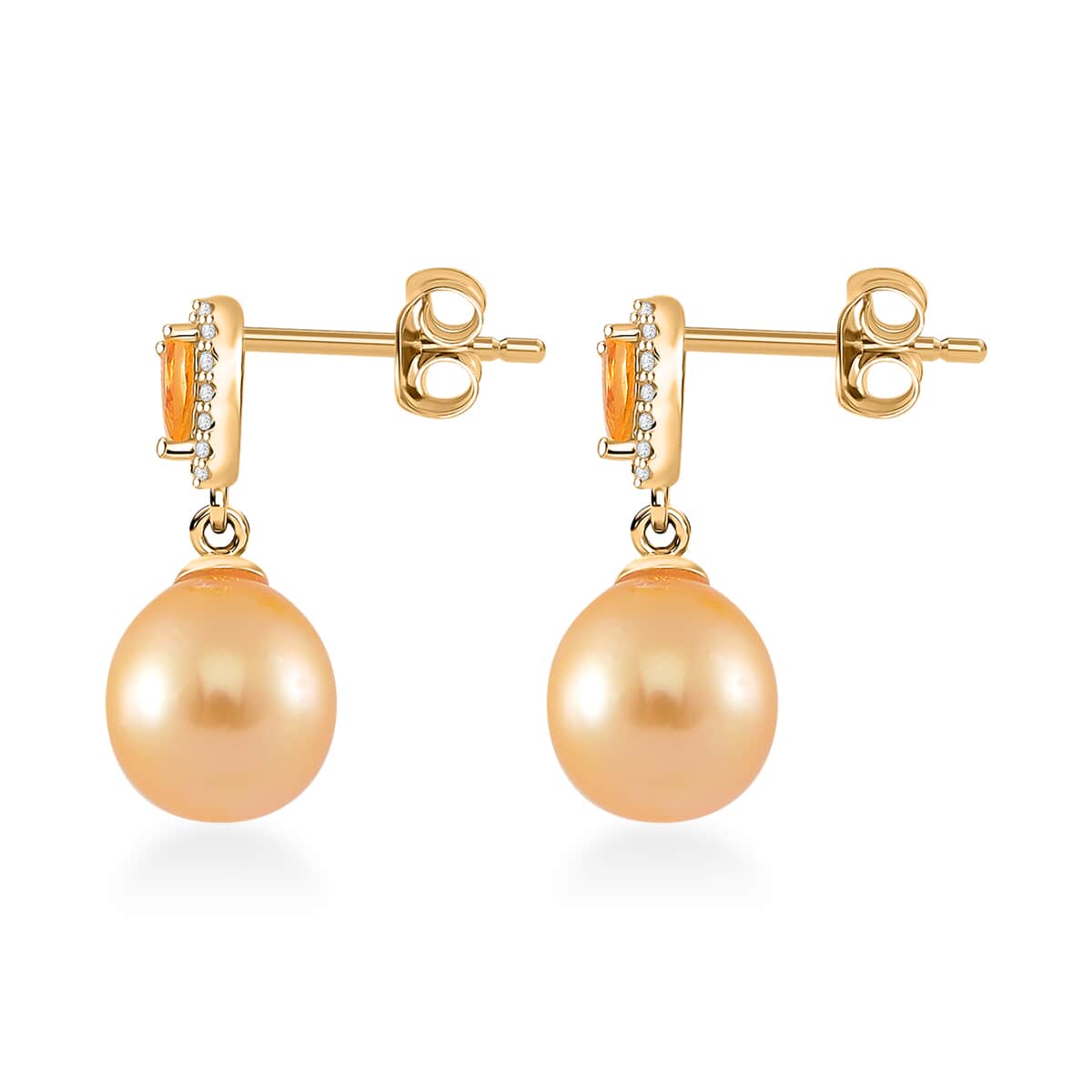 South Sea Golden Cultured Pearl and Multi Gemstone 0.60 ctw Drop Earrings in 18K Vermeil Yellow Gold Over Sterling Silver image number 3