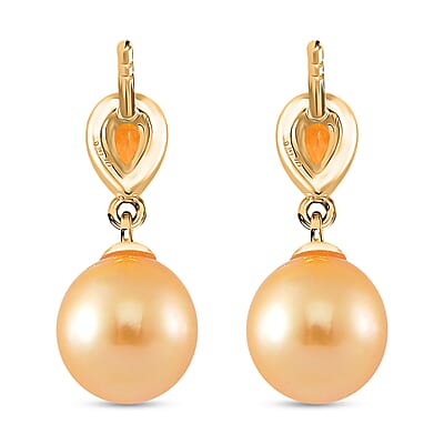 South Sea Golden Cultured Pearl and Multi Gemstone 0.60 ctw Drop Earrings in 18K Vermeil Yellow Gold Over Sterling Silver
