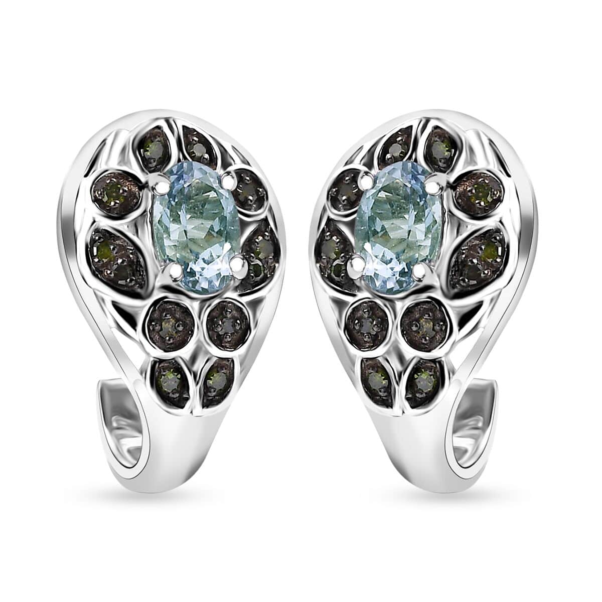 Peacock Tanzanite and Green Diamond 1.00 ctw Earrings in Rhodium Over Sterling Silver image number 0